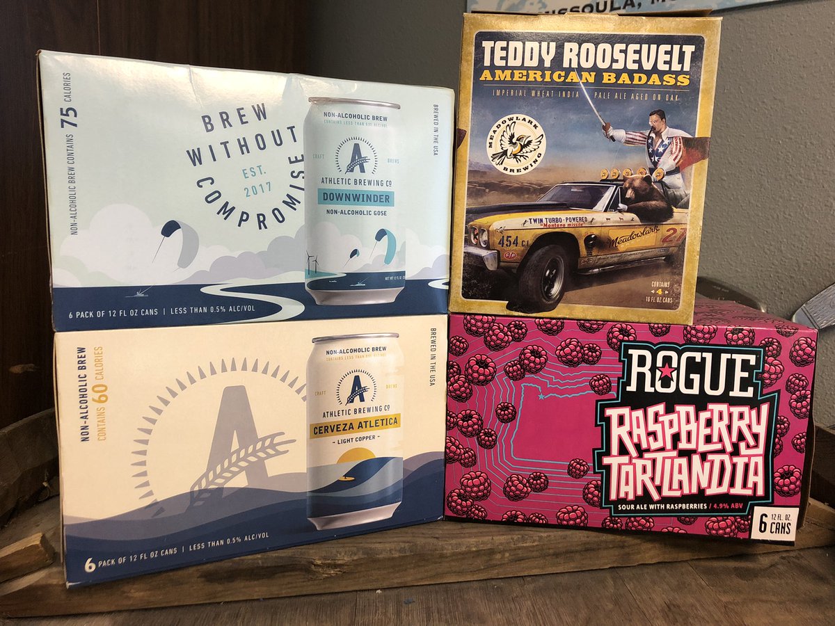 <a href="/athleticbrewing/">Athletic Brewing</a> w/ a couple more offerings #gose #cerveza <a href="/rogueales/">Rogue Ales & Spirits</a> w/ #raspberry #tartlandia and Teddy is back from @meadowlarkbrewing #imperial #wheat #ipa #missoula #beerstagram #beerstore #bottleshop #montana #athletic #rogue #meadowlarkbrewing #bigheads #beers