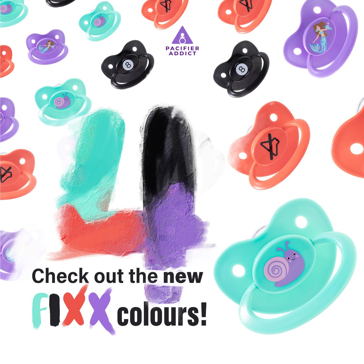 PacifierAddicts's tweet photo. We are so excited to announce an additional 4 new Fixx colours are here!
Currently only available with printed buttons the plain versions are expected later this summer.
https://t.co/jNm9EELO3S
#pacifieraddict #fixx #adultpacifier #custompacifier #germanpacifier #ddlg #cgl https://t.co/bewbrsm3Zk