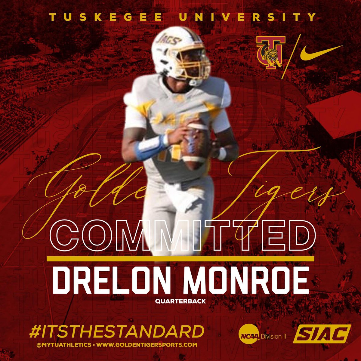 Dre_Monroe11's tweet photo. After much thought and prayer, I am pleased to announce that I have committed to Tuskegee University. I would like to thank God for blessing me with this opportunity, my family and friends for their support, and my coaches and teammates who helped me get here.
#ItsTheStandard https://t.co/3WOP28c8uF
