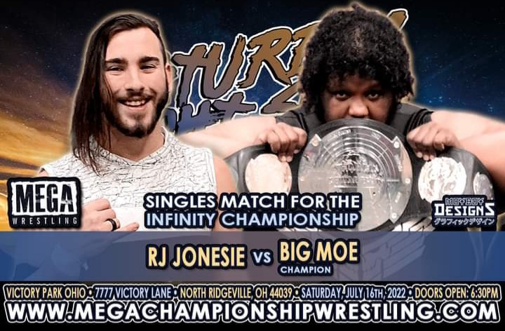 MegaWrestling's tweet photo. MEGA MAFIA,  At SNS4 ,RJ Jonesie gets a shot at the Infinity Championship , currently held by Big Moe.  This will definitely be the biggest challenge of Jonesie short career,  which might see an end on July 16. 
Tickets on sale at https://t.co/EsLVxT2zAO https://t.co/bBaeOjTXEi