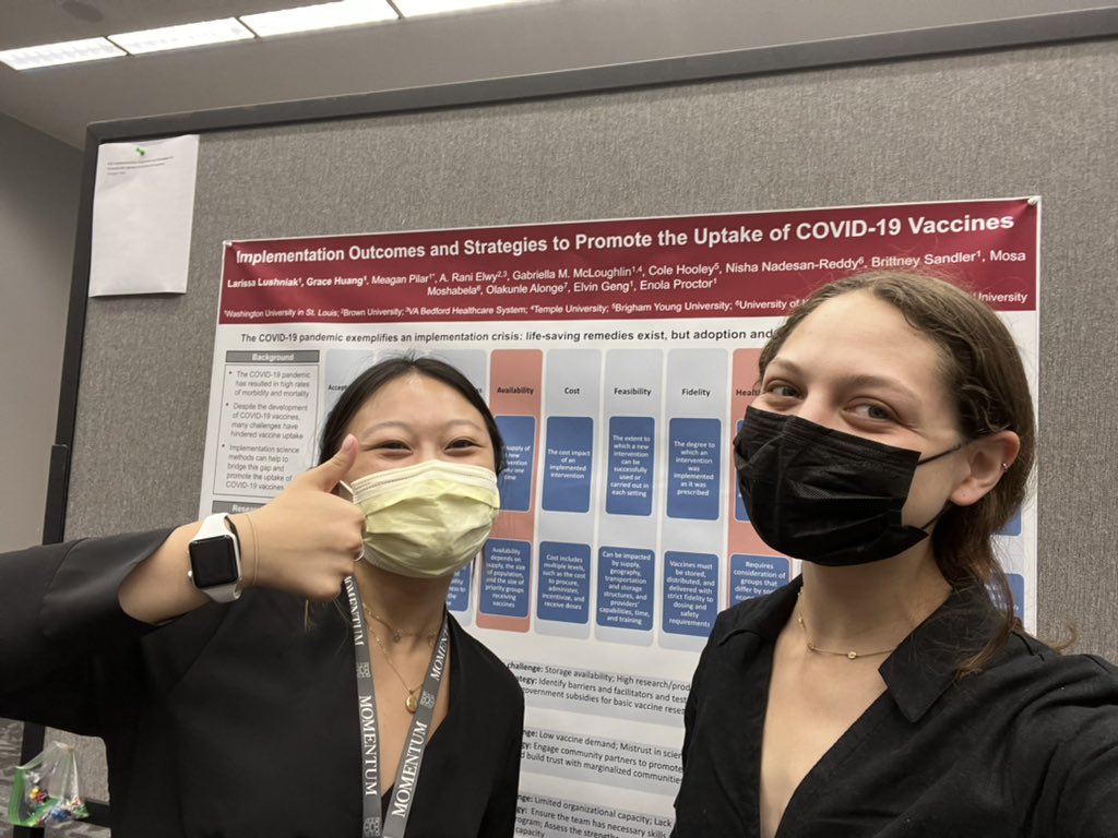 Larissa Lushniak (@larissalushniak) on Twitter photo Great start to summer presenting with <a href="/GraceHuang97/">Grace Huang</a> at the @WashUID Annual Symposium! We love talking about how implementation science outcomes—availability, equity, and scale up—can be used to measure #COVID19 vaccine uptake #MedEd <a href="/ranielwy/">Dr. Rani Elwy (she/her)</a> <a href="/elvingeng/">Elvin Geng</a> <a href="/enola_proctor/">Enola Proctor</a> Great start to summer presenting with <a href="/GraceHuang97/">Grace Huang</a> at the @WashUID Annual Symposium! We love talking about how implementation science outcomes—availability, equity, and scale up—can be used to measure #COVID19 vaccine uptake #MedEd <a href="/ranielwy/">Dr. Rani Elwy (she/her)</a> <a href="/elvingeng/">Elvin Geng</a> <a href="/enola_proctor/">Enola Proctor</a>