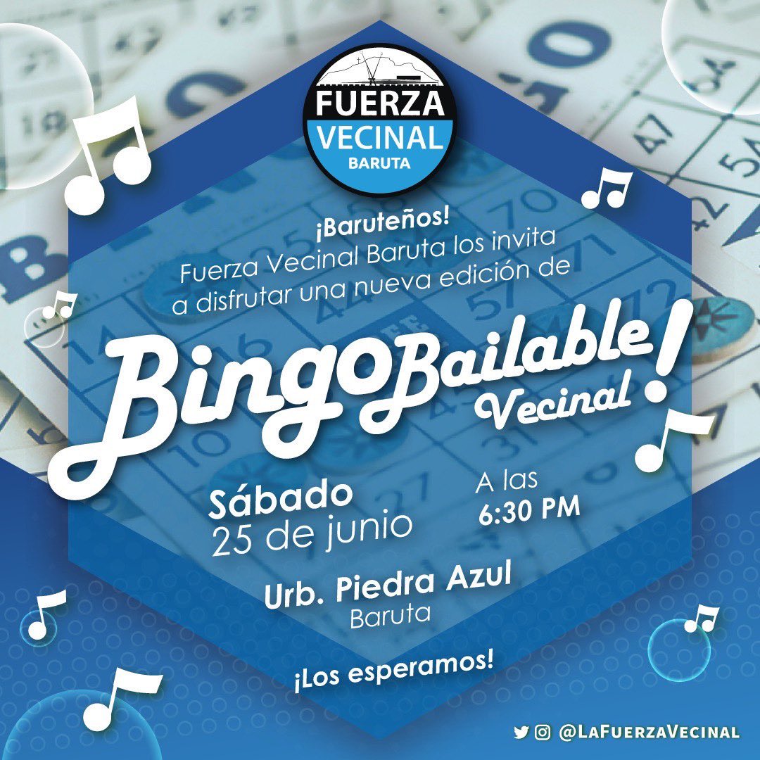 fvbaruta's tweet photo. ¡Se viene una semana cargada de #CompartirVecinal!
Baruteño desde @lafuerzavecinal hemos creado una programación que incluye: #CineDeCalle, #Bailoterapia y #BingoBailable para que disfrutes junto a familiares y amigos.
¡Corre la voz! 🙌🏻
#LaFuerzaVecinal https://t.co/PbT8LmBpab