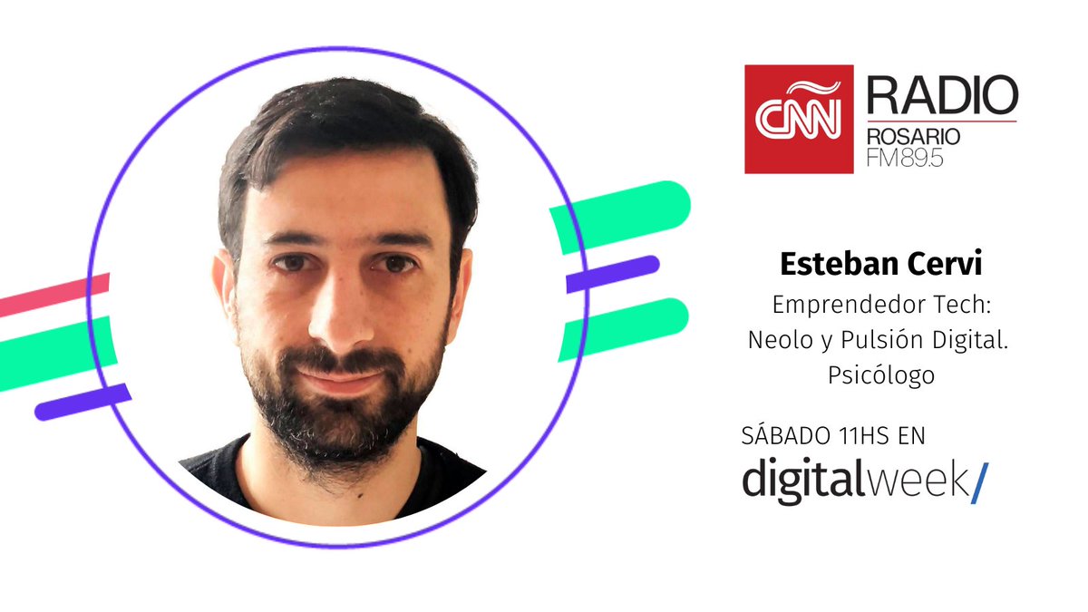 DigitalWeekARG's tweet photo. 🗨️Este sábado desde las 11hs am 🇦🇷/ 16hs pm 🇪🇸conversamos en @CNNRadioRosario con @EstebanCervi, fundador de @neolo y @pulsiondigital e impulsor de @techeneuropa

🎧FM 89.5 https://t.co/4q9pFiw4H6   

#CNNRadioRosario #DigitalWeek #explorandoelfuturo https://t.co/lbJBLZWrdz