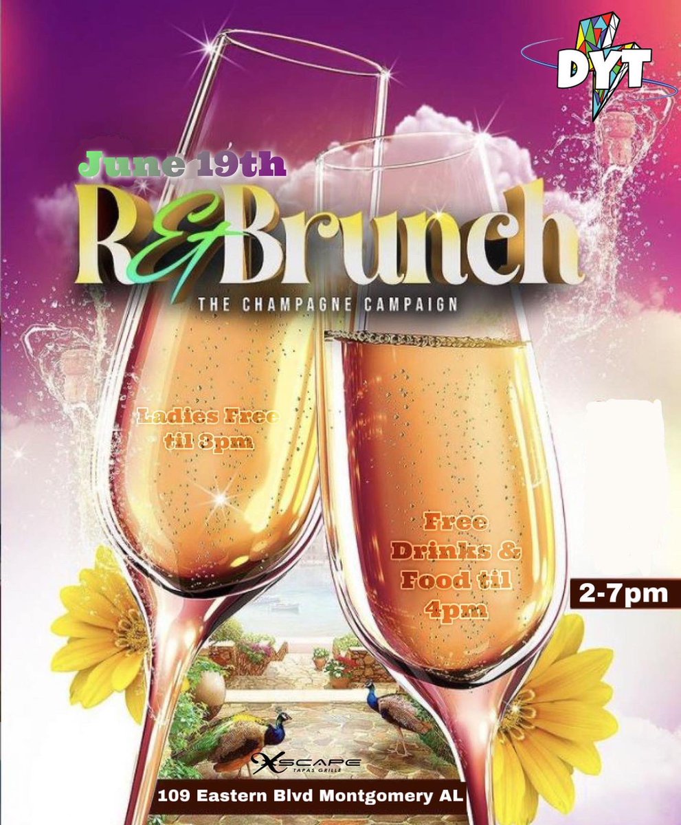 DoYaThangENT's tweet photo. 🌞College Brunch🌞

First 3 Sections Free (RSVP)‼️

• Free Food🥓
• $0 Mimosas 🥂
• Real R&amp;B music💃🏽🕺🏽
• Summer Vibes⚡️

#BamaState #myASU #TroyU #Skegee #MyAUM #AUM Trap N Wings 🍖⚡️ https://t.co/CWNAUiHlwY