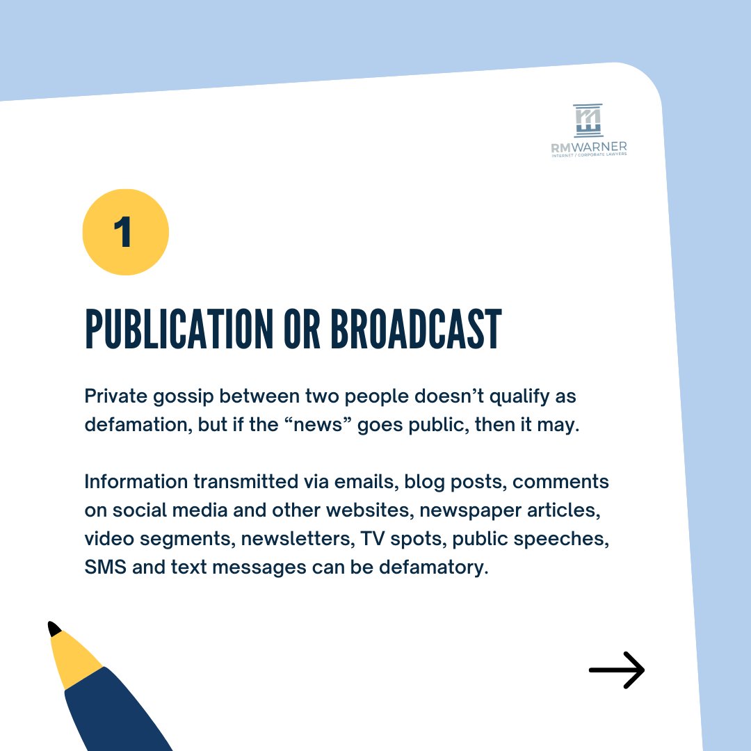 RMWarnerLaw1's tweet image. Before you jump the gun on a #defamationlawsuit, make sure you have all the facts on your side. If you've been defamed, contact an experienced #defamationattorney at RM Warner Law by clicking the link in our bio, and head over to our Insta to see the 5th #defamationelement!