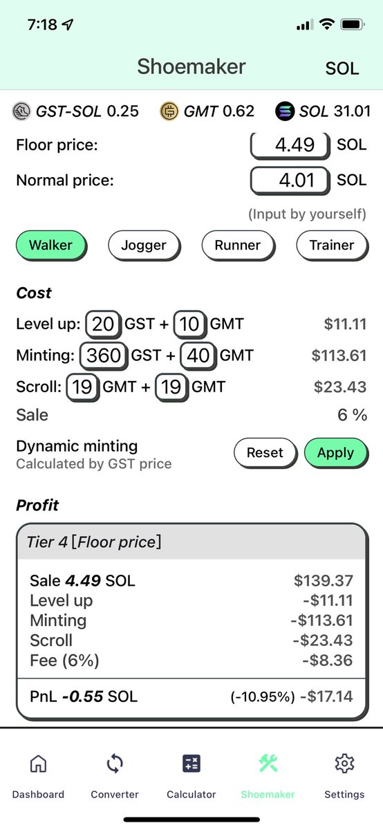 StepnShoemaker's tweet image. New feature minting scroll cost
Minting profit report 
BSC: $3.66 (1.72%)
SOL: $-17.14 (-10.95%)
#STEPN #GST #GMT #MoveToEarn
