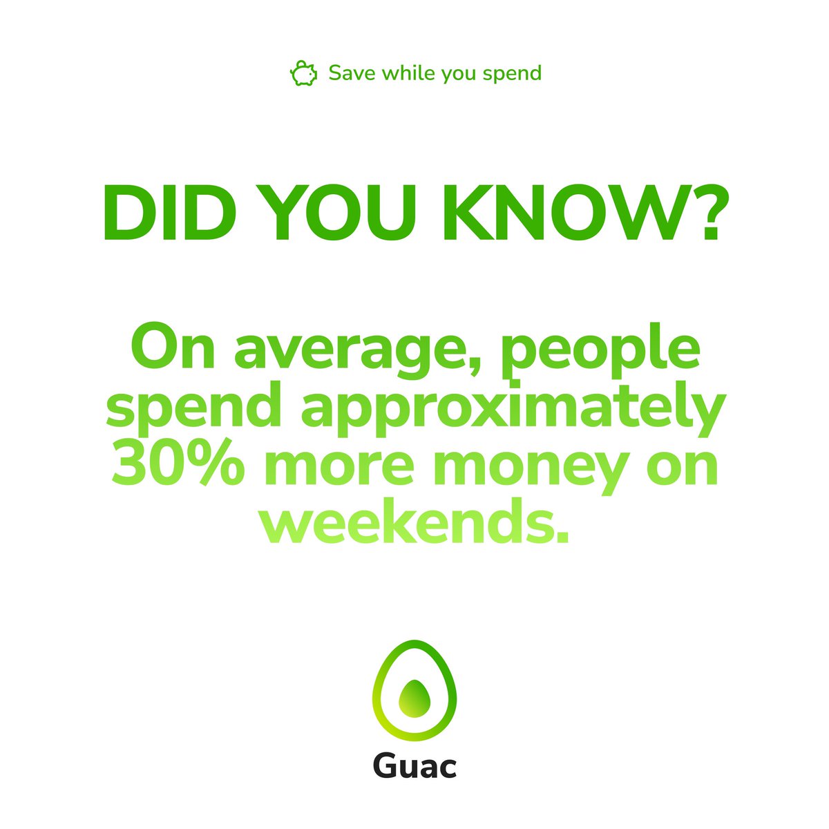 guacappsavings's tweet photo. That’s a lot of extra cash being spent over the weekend! Lucky for you, if you’re using Guac to tip yourself, this also means you’re saving more. 🥑 #savewhileyouspend https://t.co/IUgepdkL2L