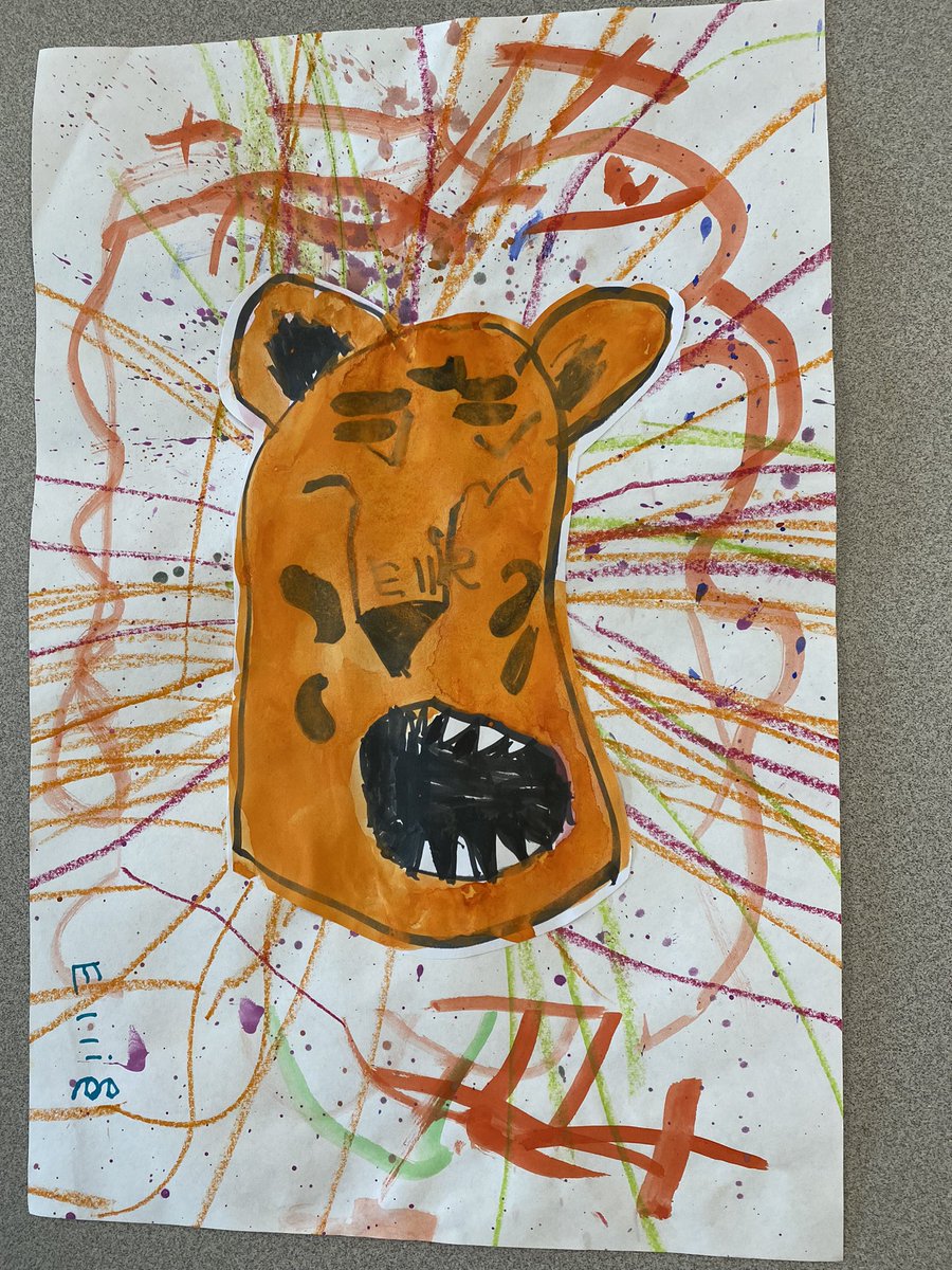 claregooutside's tweet photo. Have you ever felt so angry you thought you just might roar? This week the Walnut Park Kindergarten class read Ravi’s Roar by Tom Percival and then learned about emotions to create an angry tiger. They used lines and splatter painting to create an expressive background.@sd54BV https://t.co/474qwRAaUM