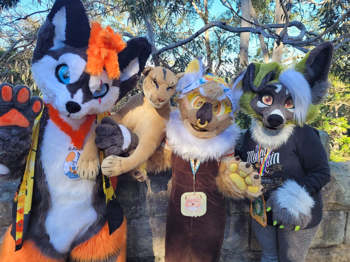 Garou met a friendly fox, a dragon with a sword, a nice puppy and two cool friends!
#furry #fursuit
