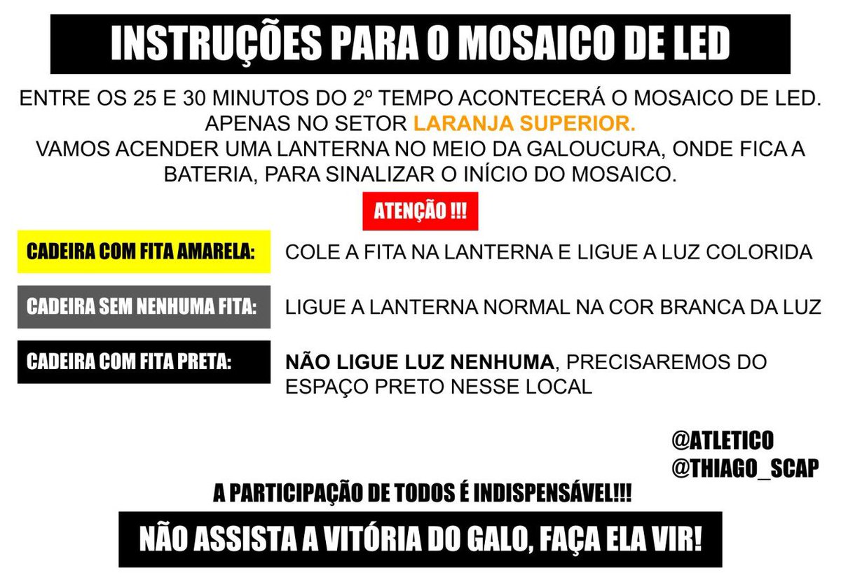 ThiagoScap's tweet photo. As letras do mosaico de led serão no Laranja Superior. Quem for nesse setor tenha o dobro de atenção. https://t.co/J6rAmsakFu