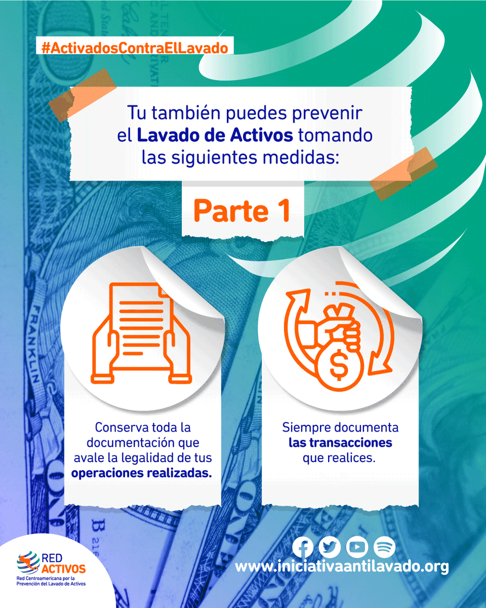 red_activos's tweet photo. 🧐 ¿Sabes qué medidas debes reconocer para prevenir ser víctima del Lavado de Activos? El #LavadoDeActivos es una acción criminal, por lo que seguir las medidas que te hemos compartido para no caer en el delito.
Más en https://t.co/kuGPp1cpH7
#RedActivos #centroamerica https://t.co/hhfkEWSzKu