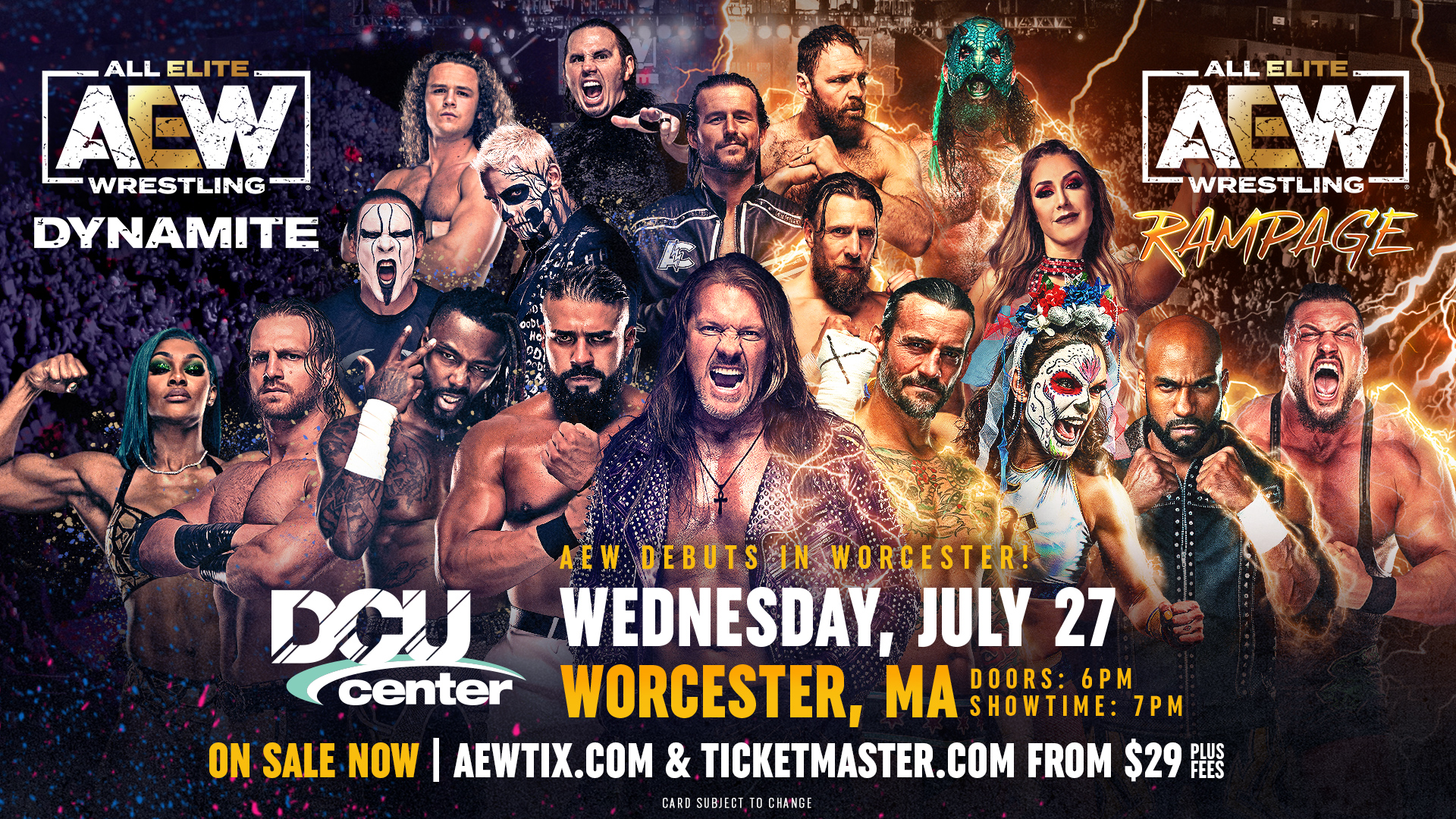 All Elite Wrestling on Twitter: "☀️This summer is heating up! #AEW makes  its #AEWDynamite &amp; #AEWRampage debut in Worcester, MA Wednesday, July  27th at the @DCUCenter with 7pm ET Bell Time! Tickets (