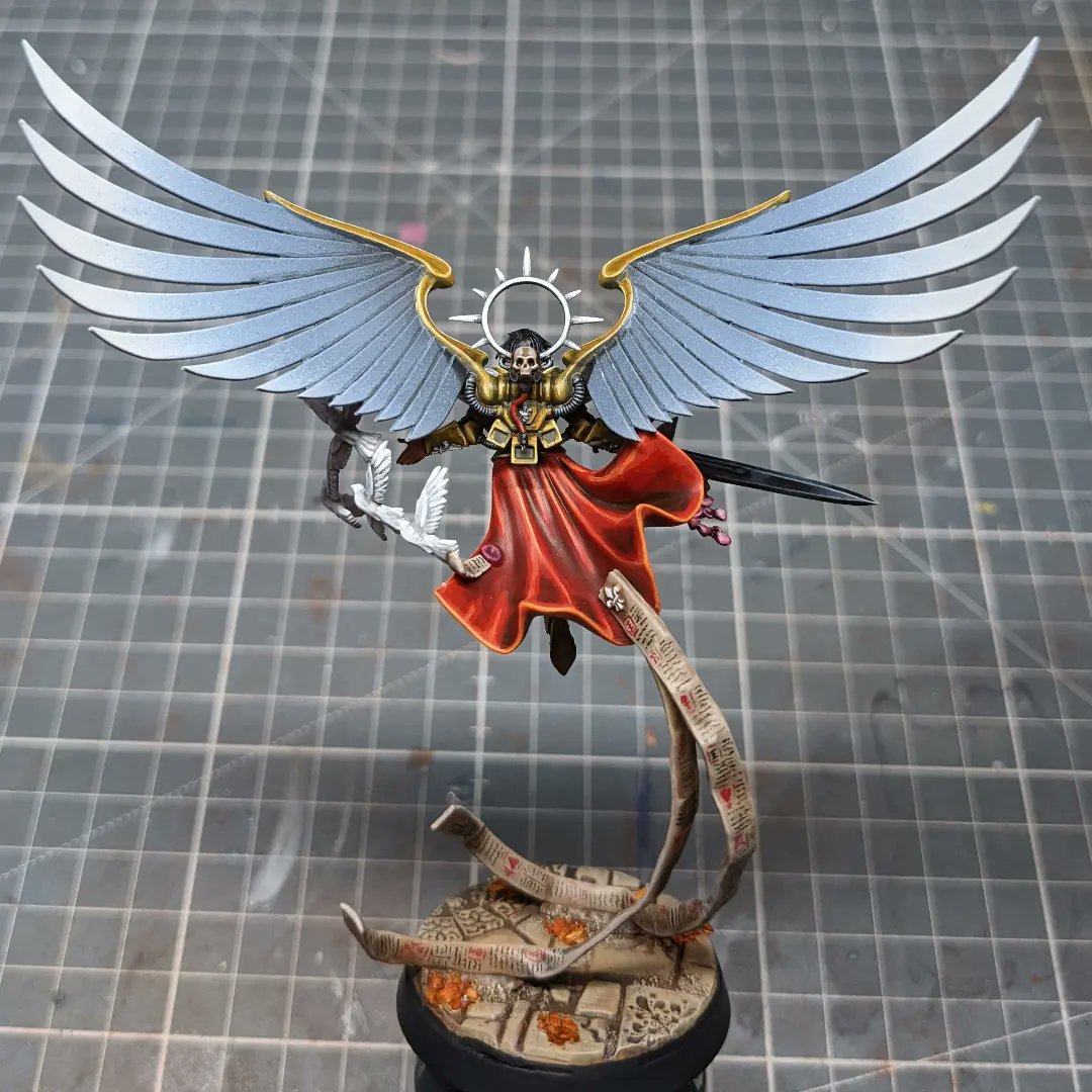 GuRi40k's tweet photo. Celestine and 2 germinaes ready for battle. NMM, free hand parchments, airbrush... It was a nice training!

#paintingwarhammer #warhammercommunity #warhammer40k #warmongers #sisterofbattle #wepaintminis #adeptasororitas https://t.co/uoHj4g5a7b