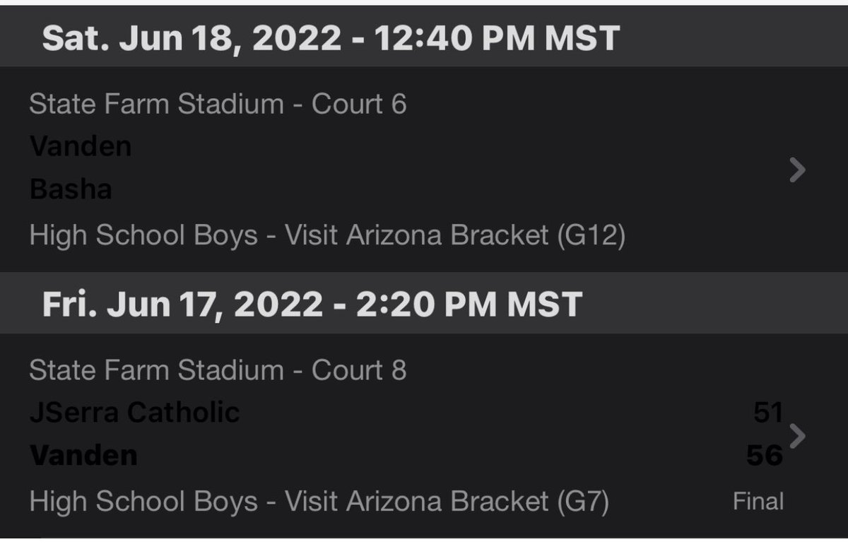 InsanenessMedia 📹 (@insanenessmedia) on Twitter photo Friendly reminder to College Coaches at <a href="/Section7Az/">Section 7</a>. <a href="/vandenball15/">Coach Holloway</a> next game is Saturday at 12:40p on Court 6. Vanden is currently 1-0
<a href="/TylerThompson2_/">Tyler Thompson</a>
<a href="/AhsanHuff/">Ahsan Huff</a>
<a href="/Jay_d_r/">Jayden Robinson</a>
<a href="/LijwilLockyouUp/">Elijah Lewis</a>
<a href="/stevo2clutch/">Sterling Mcclanahan💚</a>
<a href="/justiz_wilson03/">Justiz Wilson</a>
<a href="/luka_rado2k6/">Luka Radovanovic</a>
@__drue Friendly reminder to College Coaches at <a href="/Section7Az/">Section 7</a>. <a href="/vandenball15/">Coach Holloway</a> next game is Saturday at 12:40p on Court 6. Vanden is currently 1-0
<a href="/TylerThompson2_/">Tyler Thompson</a>
<a href="/AhsanHuff/">Ahsan Huff</a>
<a href="/Jay_d_r/">Jayden Robinson</a>
<a href="/LijwilLockyouUp/">Elijah Lewis</a>
<a href="/stevo2clutch/">Sterling Mcclanahan💚</a>
<a href="/justiz_wilson03/">Justiz Wilson</a>
<a href="/luka_rado2k6/">Luka Radovanovic</a>
@__drue