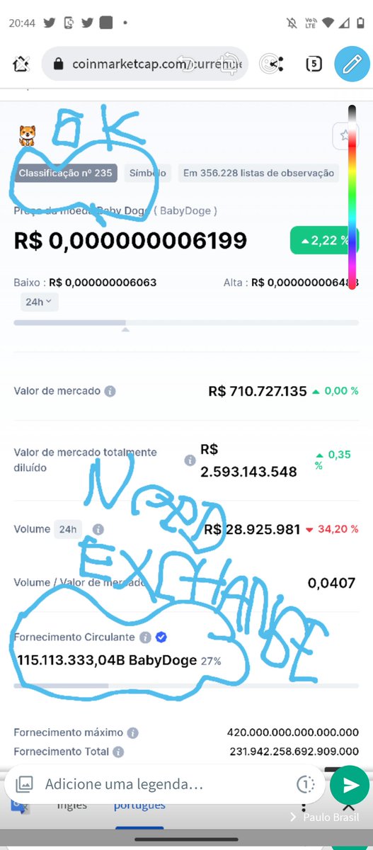 look at my friends updated the baby's position now just need to fix the circulating supply because she has quadrillions this ok. not xxxx billion xxxx
#BabyDogeCoin  #babydogecoin· #BabyDoge <a href="/CoinMarketCap/">CoinMarketCap</a>