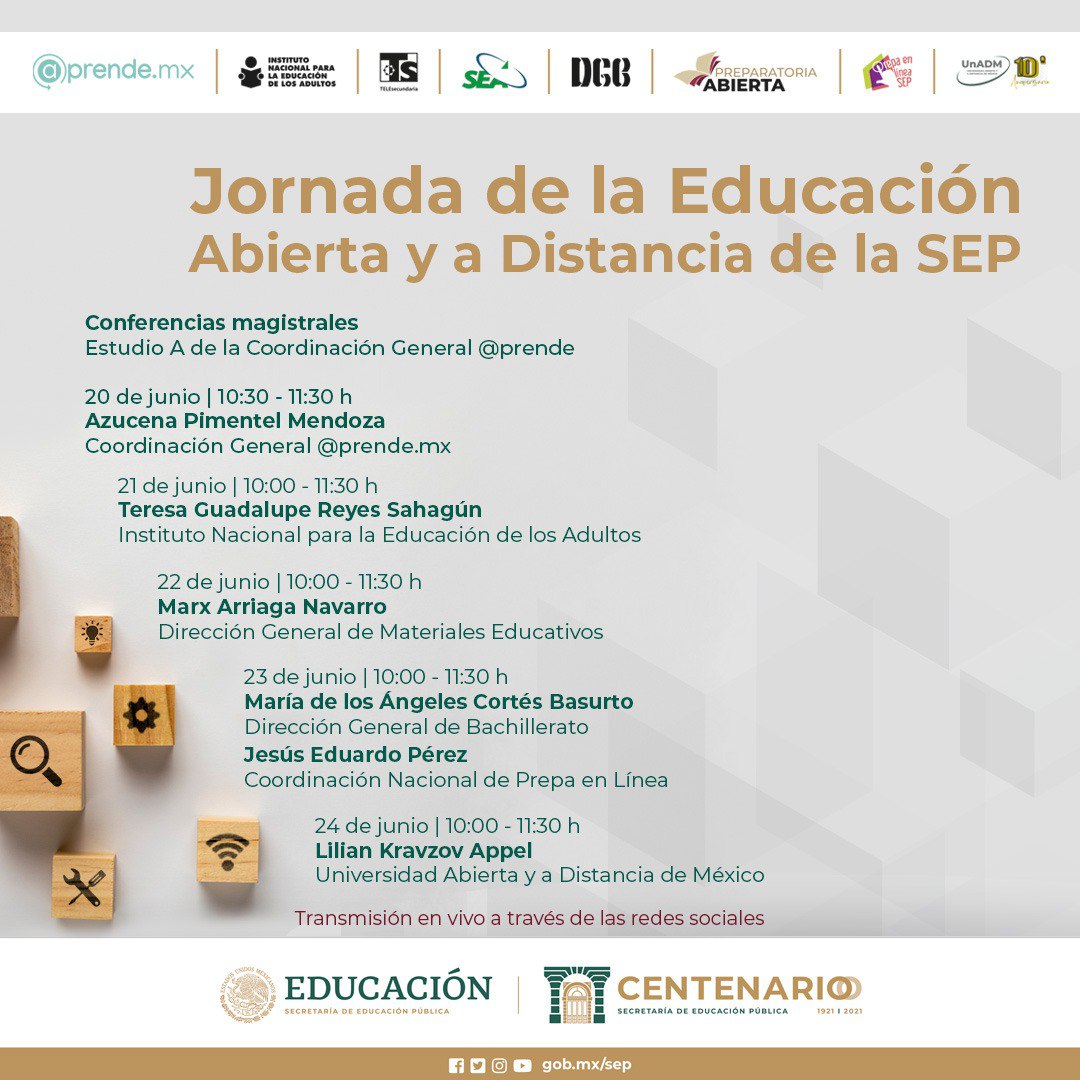 🚨 #AVISO | ¡No te puedes perder la «Jornada de la Educación Abierta y a Distancia de la <a href="/UnADM_Mx/">UnADM_MX</a>»! 👩‍🏫👨‍🏫❤️ 
 
🗓️ Asiste a nuestras conferencias magistrales, del 20 al 24 de junio, a partir de las 10 a.m.
 
Conoce más información aquí. 👇 
unadmexico.mx/jornadaEADSEP-…