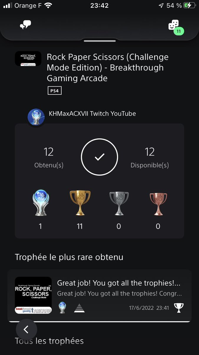 KHMaxACXVII's tweet photo. 571ème #platinumtrophy #RockPaperScissors #challengemodeedition #breakthroughGamingArcade sur #PlayStation4 #platinumtrophies #PlayStationTrophy #playstationtrophies #platinumtrophyhunter #platinumtrophieshunter #playstationtrophyhunter #playstationtrophieshunter #TrophyHunting https://t.co/5QlJ9GF6lQ