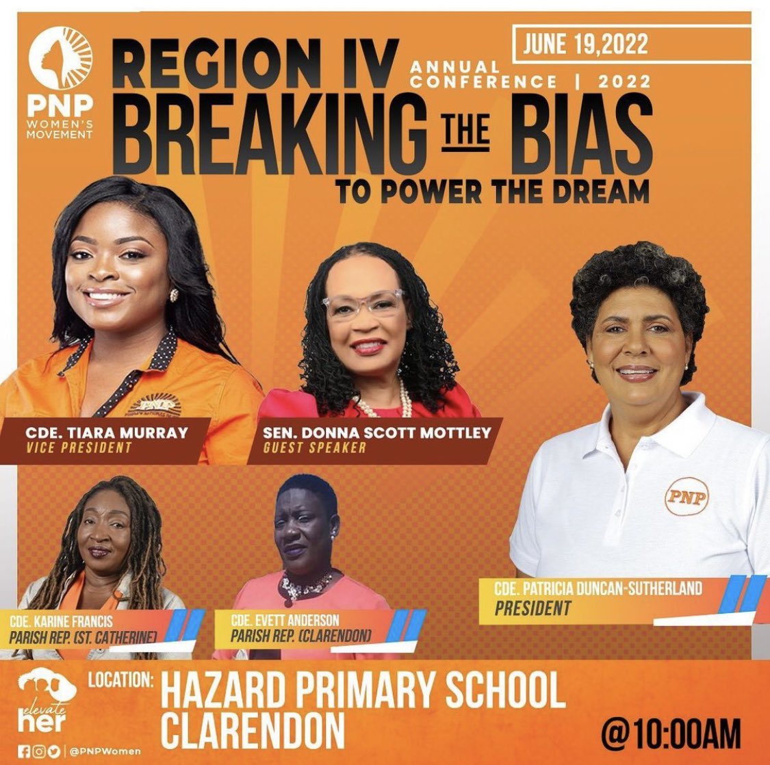 Region 4 here we go! Our Women’s Movement team in St. Catherine & Clarendon will elevate their voices on SUNDAY at their Regional Conference in Clarendon. 

Come out to hear our perspective on how women will #POWERtheDream for all Jamaicans! 

#PNPWomen #WomenInPolitics #Jamaica