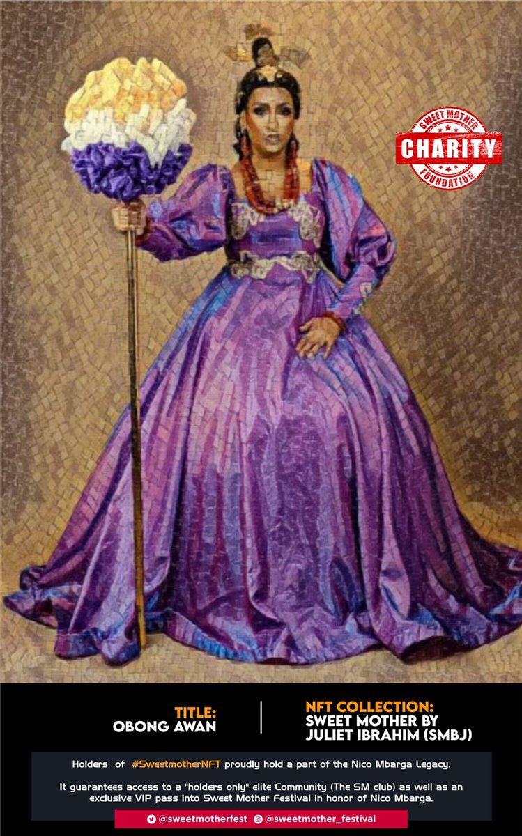 julietibrahim's tweet photo. Introducing OBONG AWAN! The first Item on The Sweet Mother By Juliet Ibrahim (SMBJ) #nftCollection 
All 10 #nft items (One of Ones) will be auctioned to the highest bidders
Stay tuned and Follow @sweetmotherfest 
#obongawan #nftarts #nftcommunity #sweetmothernft #NFTcollections https://t.co/zP9sDNvVlJ