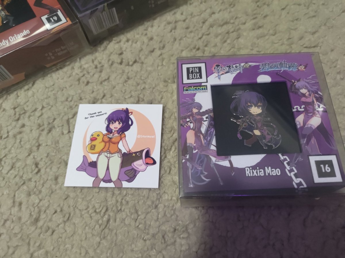 TyaphRussell's tweet image. My Legend of Heroes #PinBox collection doubled today. Thanks for making them @PinBoxLtd and thank you for the cute Rixia art @Stormowl0! I'm glad we got a pin for my favorite!