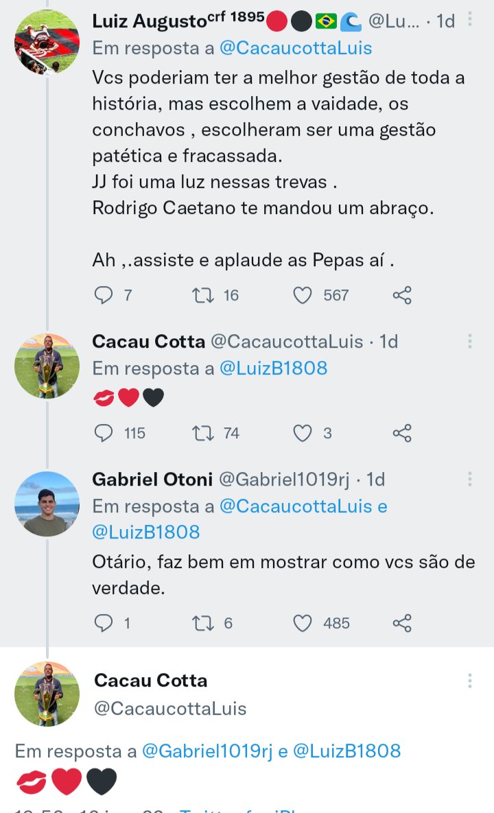 toinhodaplanet's tweet photo. Tem uma pessoa lá no @Flamengo  que não tem o mínimo de respeito pelo torcedor rubro negro, já chamou torcedor de analfabeto e agora fica mandando beijinho pra quem critica a atual gestão do clube. São esses tipo de pessoas que vocês gostam ? @marcosbrazrio @roddunshee #ForaCotta https://t.co/EcXpvrnCo6