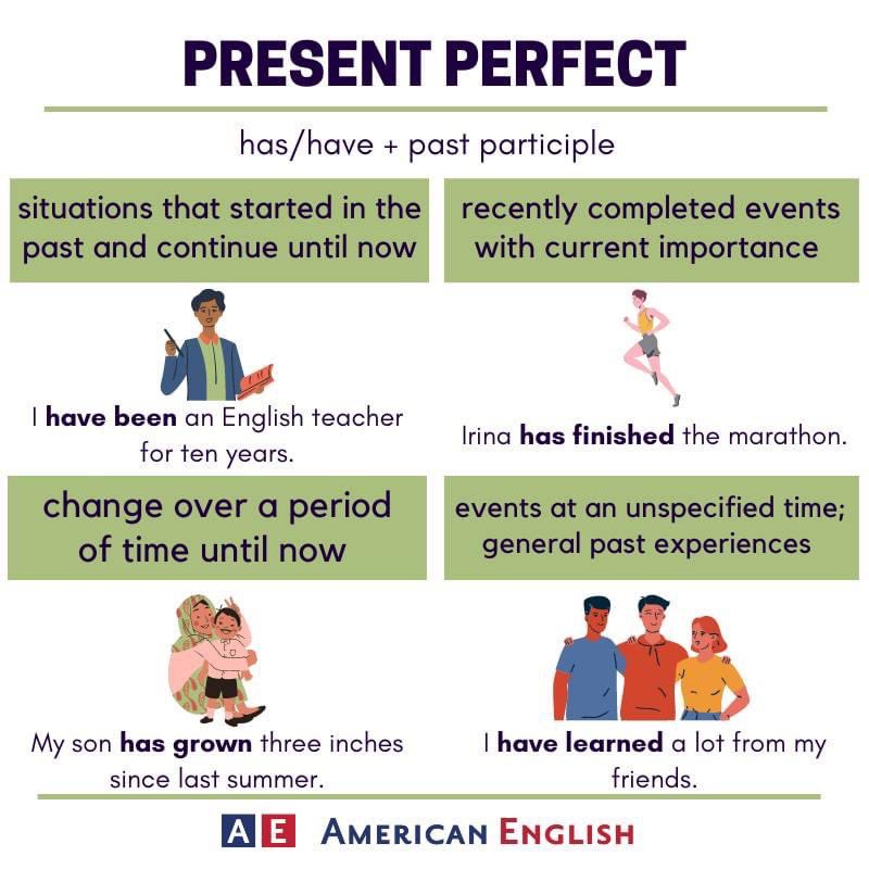 ajhogeofficial's tweet image. Present perfect tense can be a little confusing because it often expresses events that happened or started in the past. 

Take a look at our examples below and practice by making your own sentences in the comments! #LanguagePoint #VerbTenses ajhogeclub.com