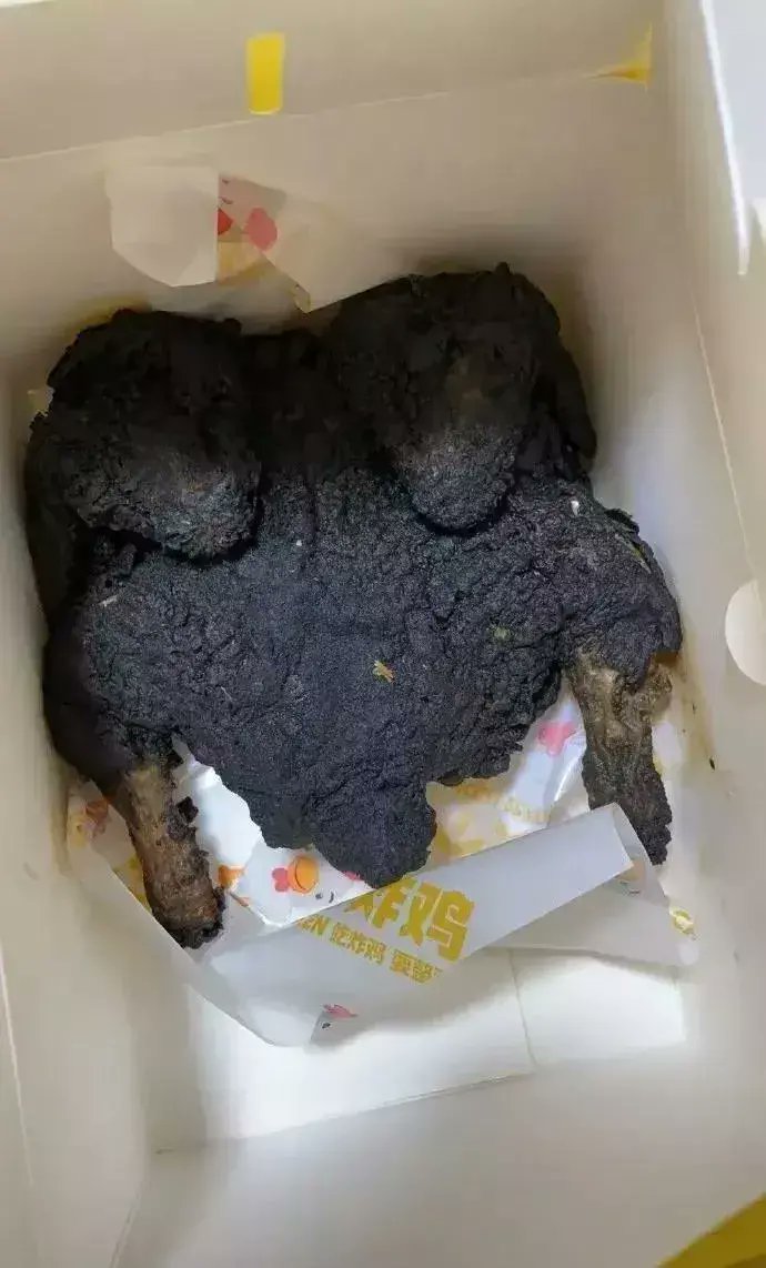点了一份炸鸡，没想到送错餐了，是一只乌鸡，这次赚到了！