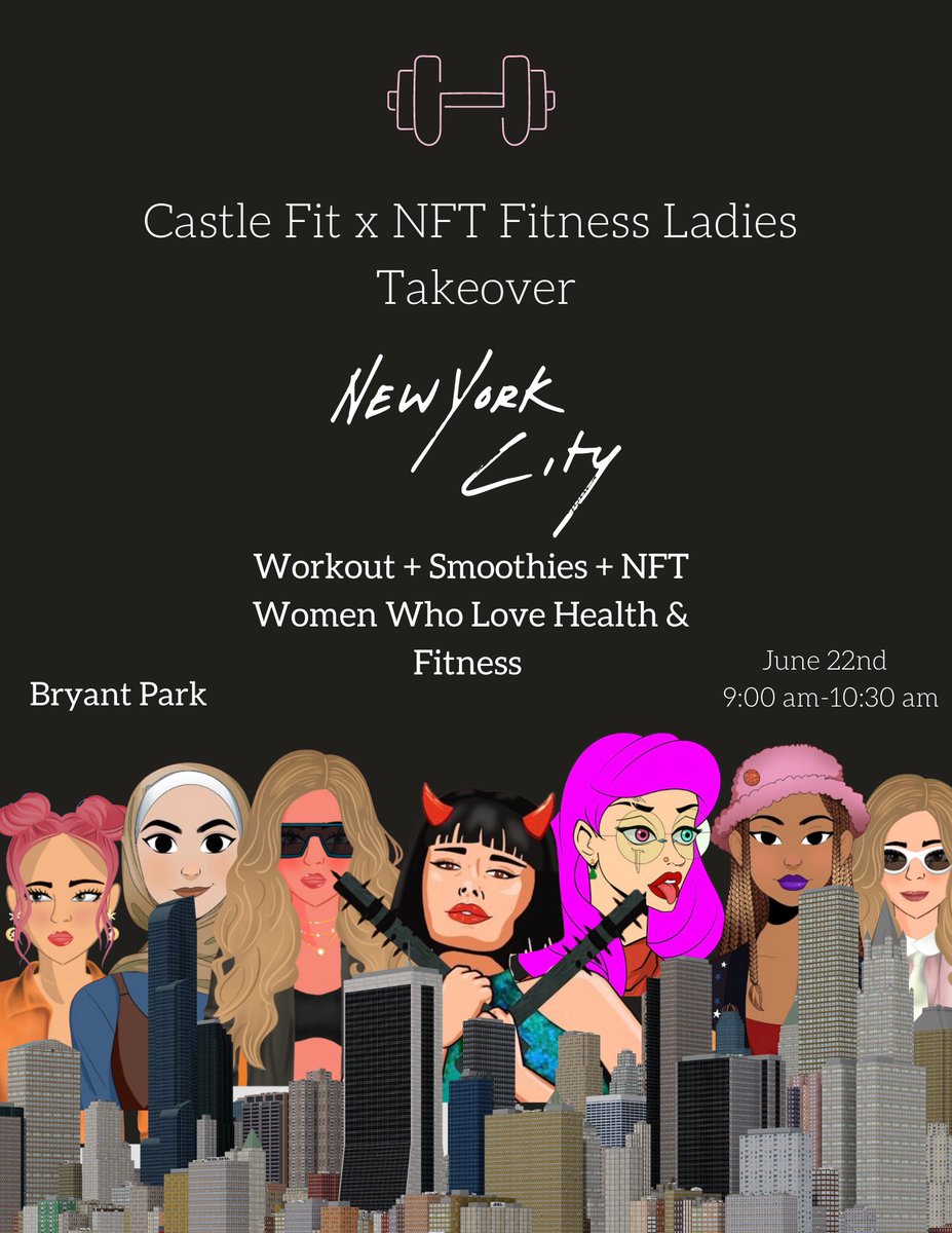 jackiesfit's tweet photo. Workout + Smoothies + NFT Fitness ladies!
Join us for a morning workout June 22nd @ 9:00am at Bryant Park. After our workout, we will be going to a juice bar 🍍 Great opportunity to meet women who love health, fitness and NFTS 💪

https://t.co/DVqYqd42gw https://t.co/n7seXKmXcN