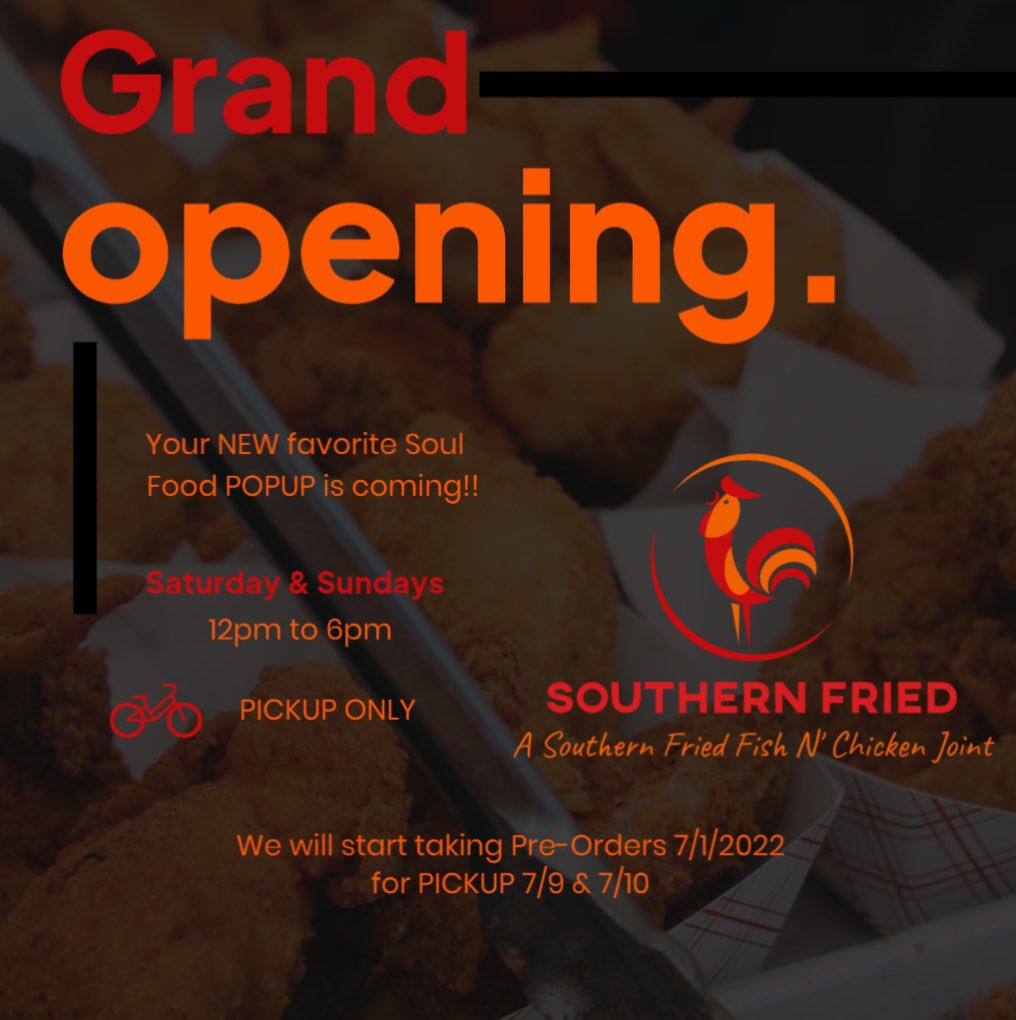 southernfriedlv's tweet photo. Wassup and Happy Friday Y’all, We are happy to announce we will be doing a soft opening on 7/9/ &amp; 7/10, All plates and sandwiches will be available with a side of fries only, Appetizers and Specials WILL NOT Be available.  We will start taking PRE-ORDERS 7/1/22 https://t.co/kn7G1k2WMk