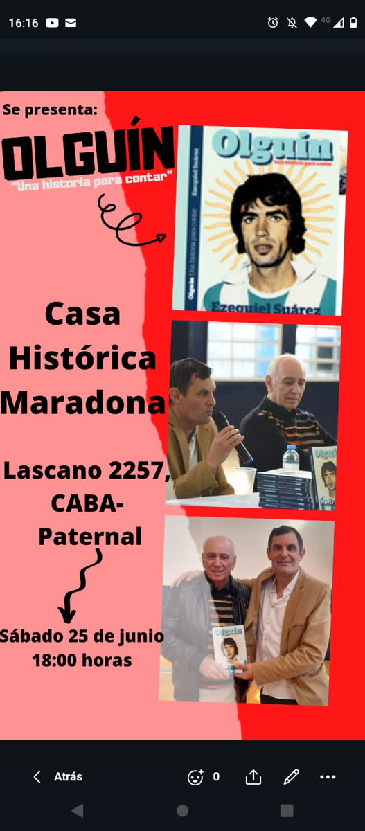 suarezprensa1's tweet photo. En la Paternal: Casa Histórica/Maradona. El 25 de junio presentamos el libro OLGUIN Una historia para contar, repaso de toda la carrera deportiva de Jorge Olguin.

@kvprensa
@Giani_AAAJ 
@ArgentinosJ https://t.co/K9MmH2y9IZ