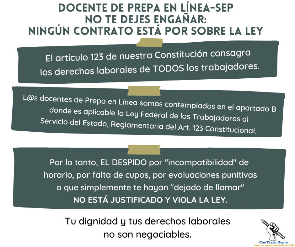 ContratoD_PLSEP's tweet photo. Maestras y maestros: La Carta Magna defiende el derecho de TODOS los trabajadores, también de los trabajadores de la educación. ¡Haz valer tus derechos! @SutiemsOrg @PRONIreloaded @rigel_deneb @SulemEstrada https://t.co/A9JJybW8Fr