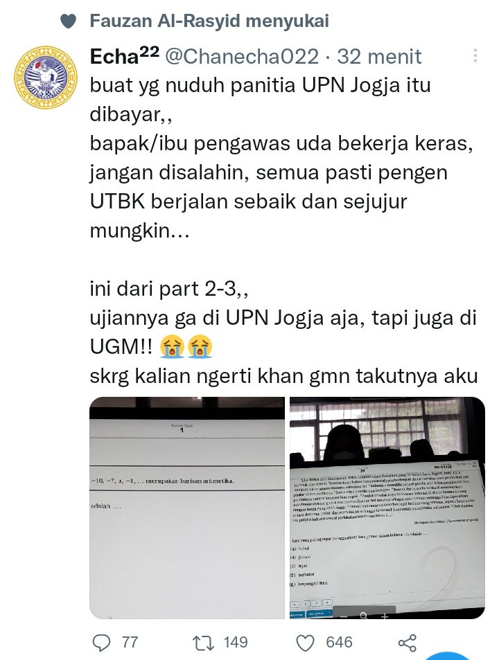 Update: kak Echa membuat klarifikasi dan post beberapa foto dari file PANEN BANYAK 2/3 & 3/3. Dari sini kita tahu kecurangan tidak hanya terjadi di UPNVY (kode PTN 363) tapi juga di UNILA (kode PTN 191). Terima kasih kak sudah speak up 