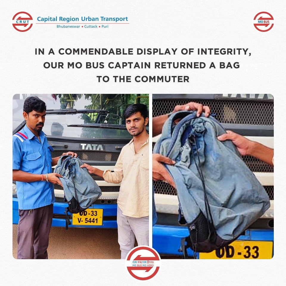 CRUT_BBSR's tweet photo. Our #MoBusCaptain with utmost honesty returned the bag to the commuter who had left it in #MoBus. Nothing is ever lost in
Mo Bus!
#MoBusMoHero
#MoBusForBetterYou
#HappyCommuter
#hoponamobus https://t.co/pF1TVe1DJA