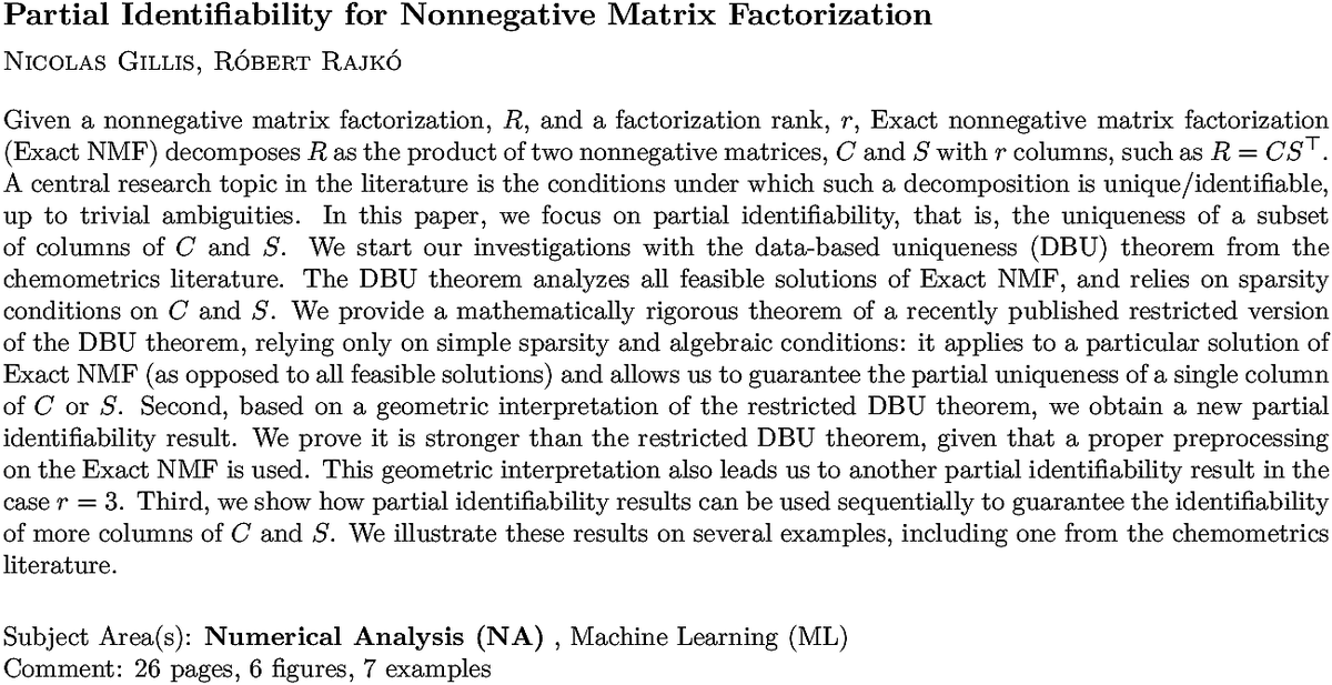 arxiv.org/abs/2206.08022…
N Gillis, R Rajkó
Partial Identifiability for Nonnegative Matrix Factorization
