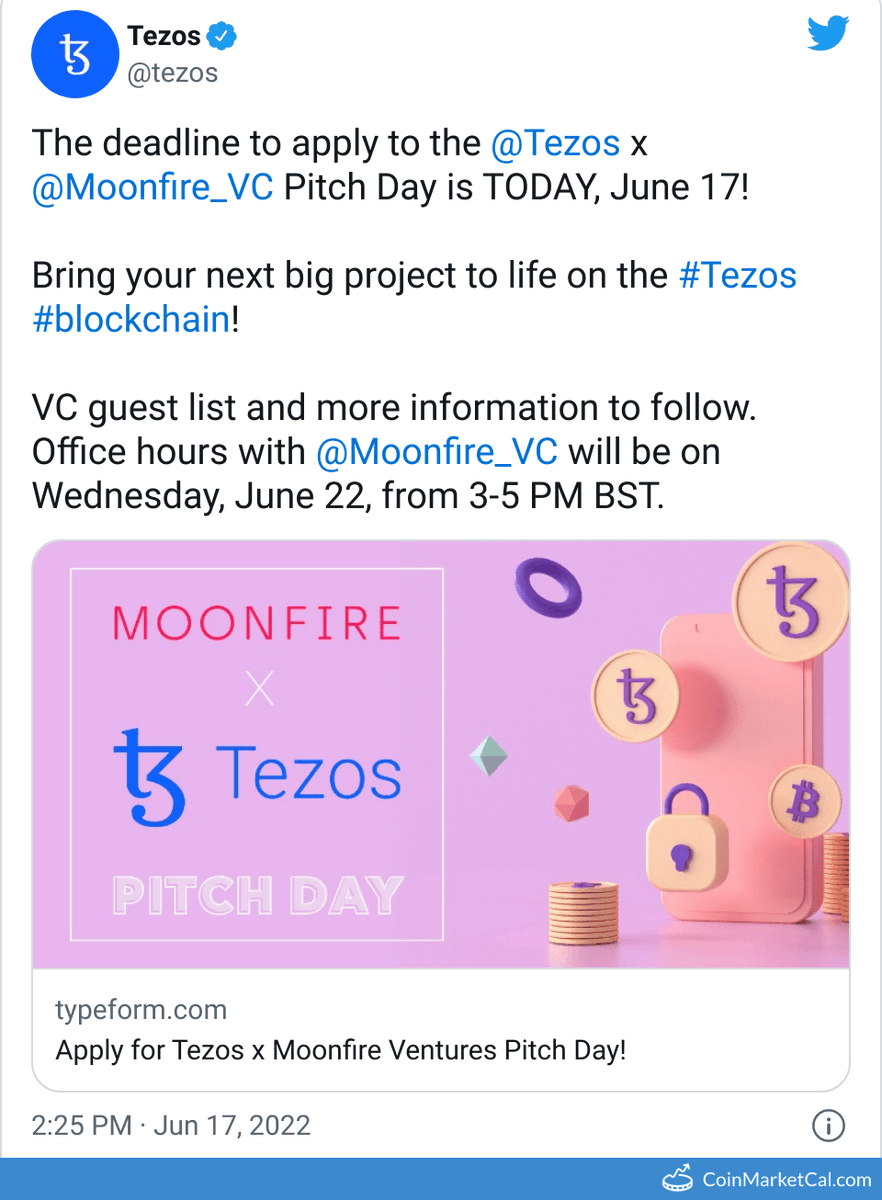 cmcal_bot's tweet photo. 🆕 New Tezos $XTZ event! 
 
22 June 2022 
Office Hours  
 
Source: https://t.co/YIwKUkfwGa https://t.co/b3Jf4KyT0U