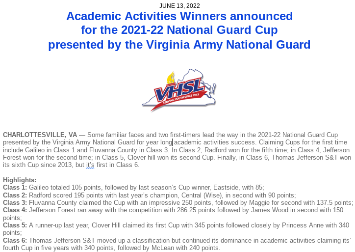 flucos1's tweet photo. Congratulations to Fluvanna County High School for winning their first Virginia Army National Guard Cup for academic activities success!

Fluvanna County claimed the Cup with an impressive 250 points.

#ig2baF #GoFlucos https://t.co/XVdpbH2PqX