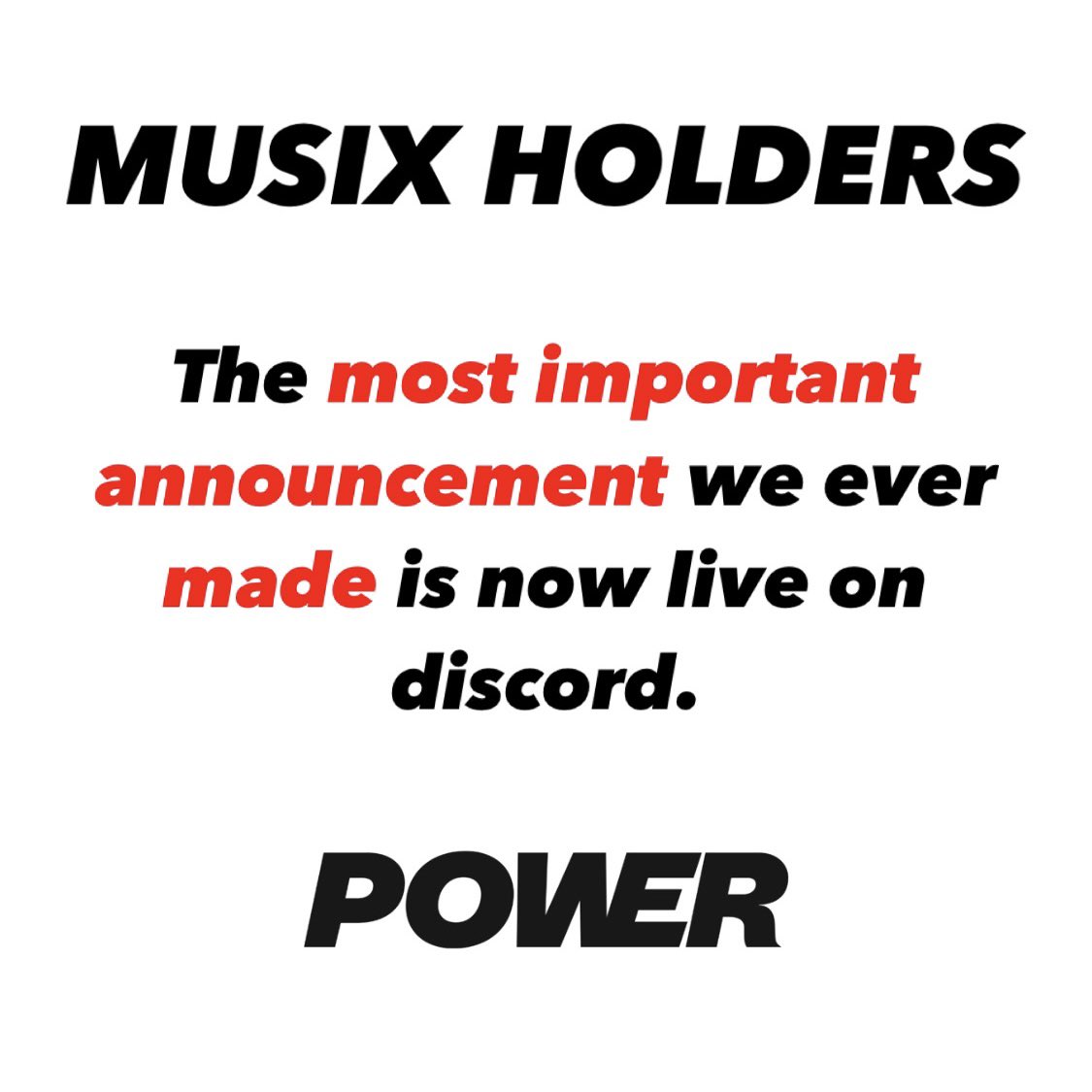 MUSIX HOLDERS:

The most important announcement we ever made is now live on discord. 

discord.gg/MYAAjyGh

Read it carefully.