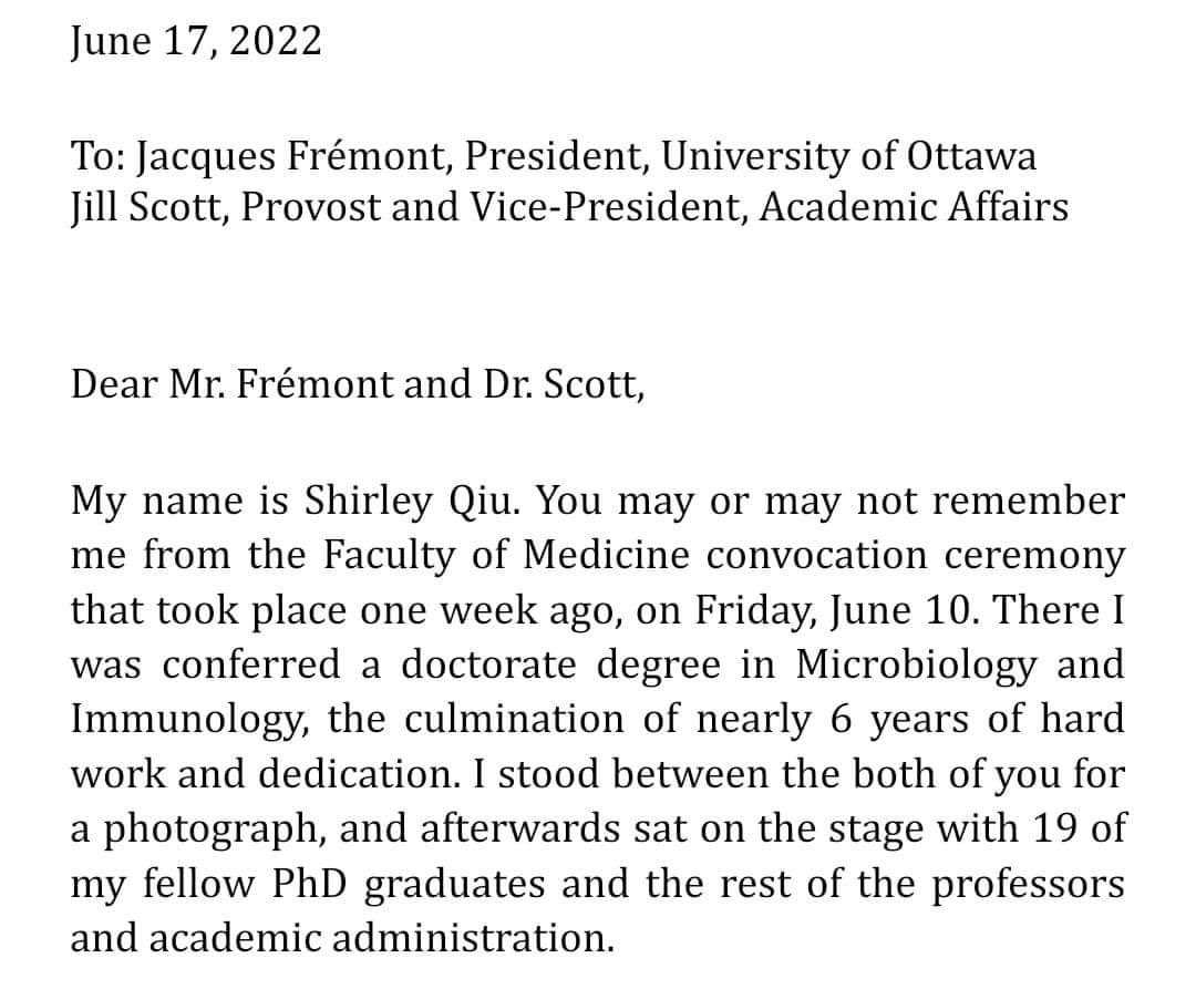 redaetd's tweet photo. Sharing a letter written to @jillscott68 @recteurUOpres by Dr.Shirley Qiu a @uOttawa class of ‘22 alumni 1/2 #uOttawaAbolishTheQuotaSystem https://t.co/2CcdAgUw1d