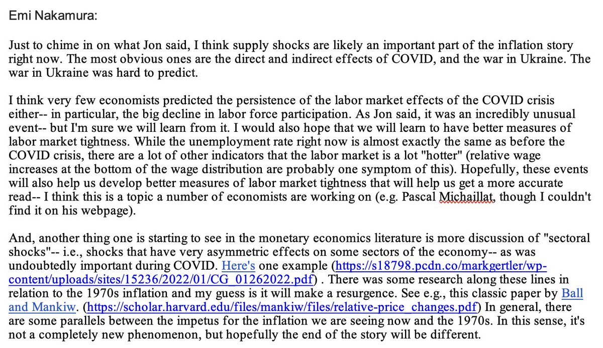 greg_ip's tweet photo. Why didn't most economists expect such high inflation and how will they address this in future research? I asked Emi Nakamura and @JonSteinsson, who direct the @nberpubs monetary economics program. I quote them in today's @WSJecon newsletter. Their answers in full below. https://t.co/LYfJX6R1Uw