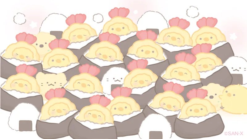 onigiri no humans too many food bird chick rice  illustration images