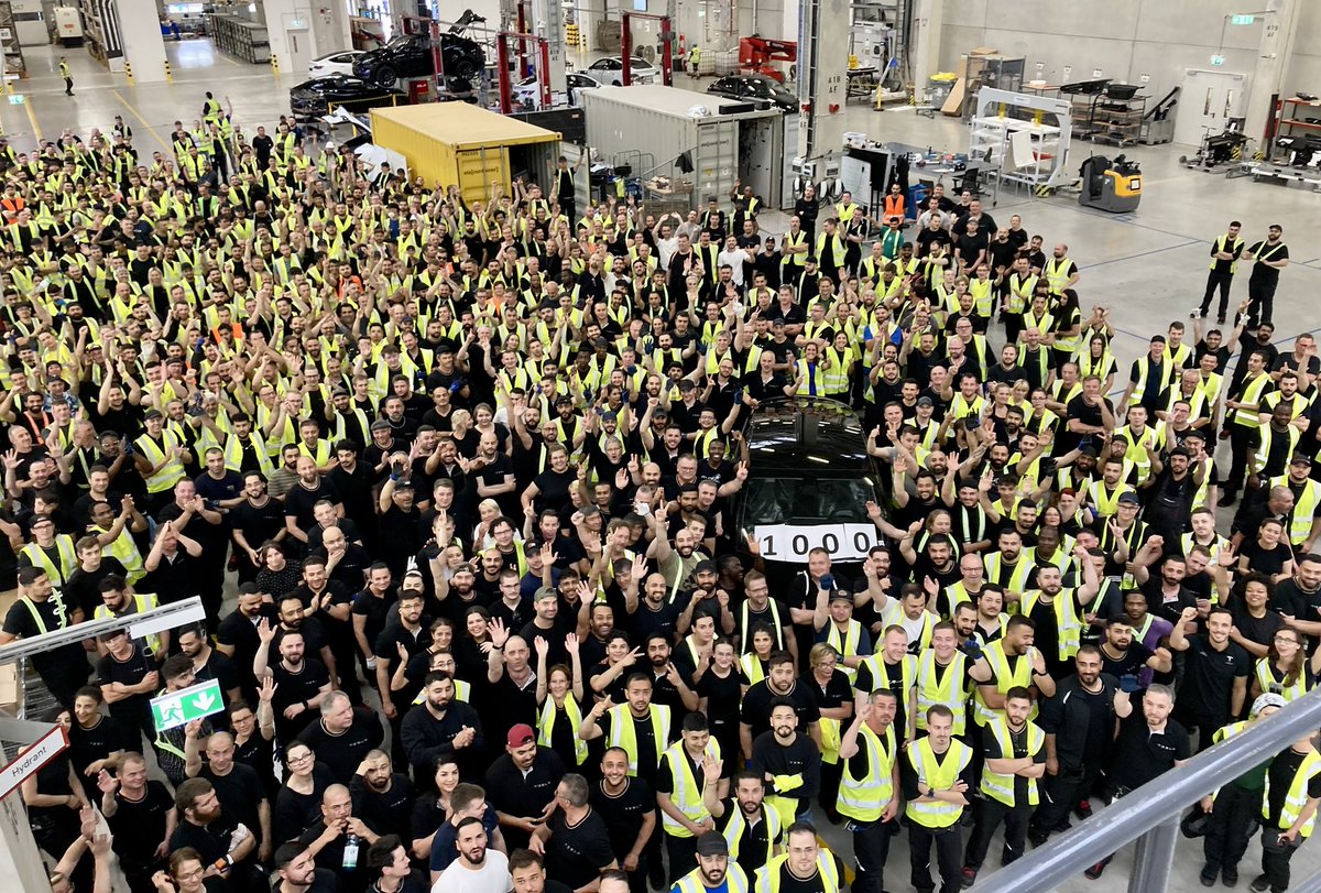 1k Model Y built at Giga Berlin this week. Thanks Tesla team!