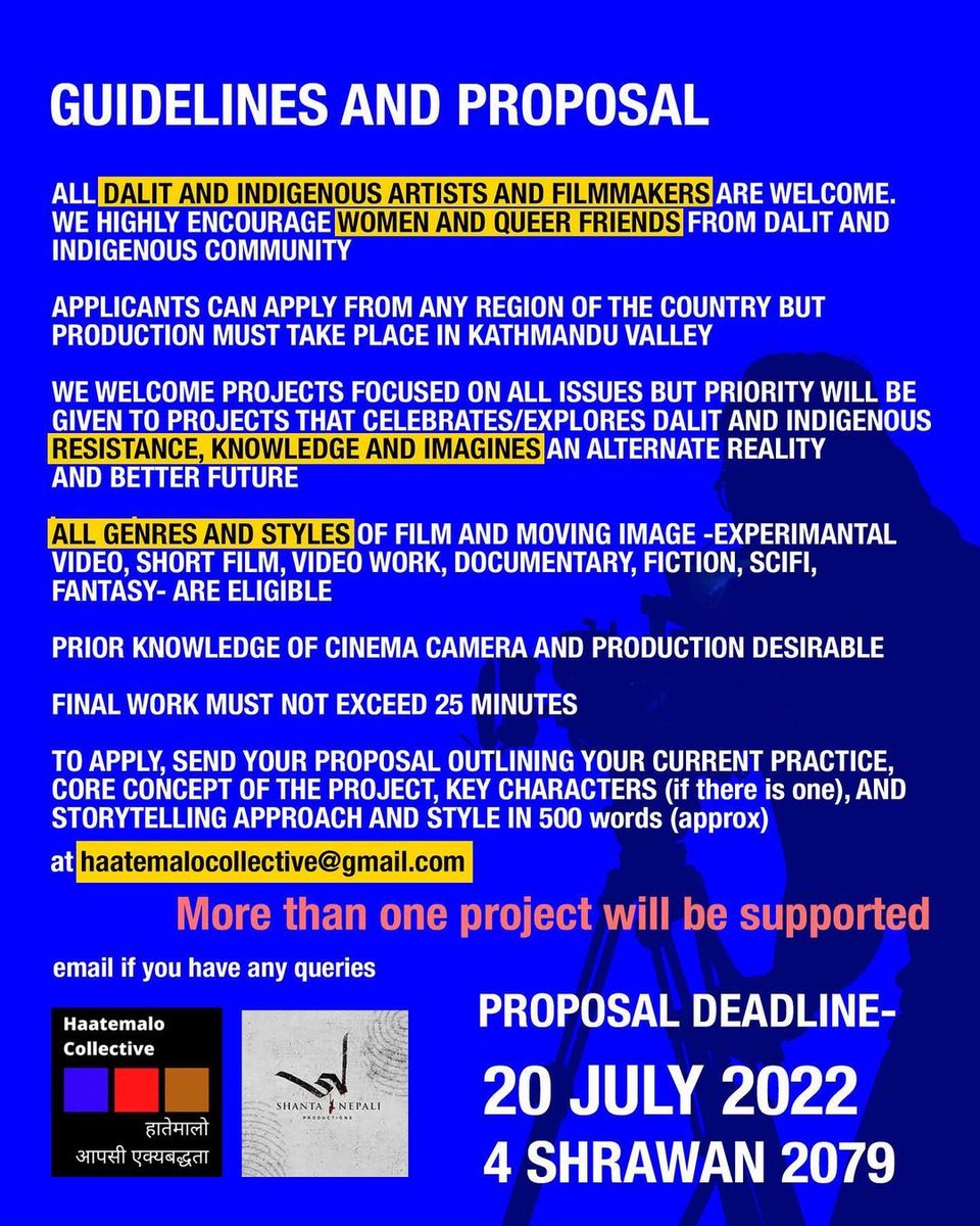 snproductions22's tweet photo. We are excited to announce this opportunity to Dalit &amp; Indigenous Artists and filmmakers:  

We encourage you to tell your story. 

Collaboration with @snproductions22 and   @HaatemaloTeam 🙏

APPLY NOW 

#ThepowerOfTellingYourOwnStory https://t.co/4Nkf44cjsb