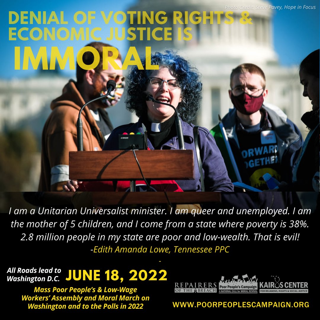 UUSJ's tweet image. Today we rally because, if the rejected millions—the poor without health insurance, without living wages—unite, we will save the soul of this nation! 
💡#UUtwitter,#UUfaith join us in DC and online💻 today for the #MoralMarch on Washington &amp;amp; #ToThePolls!
#PoorPeoplesCampaign