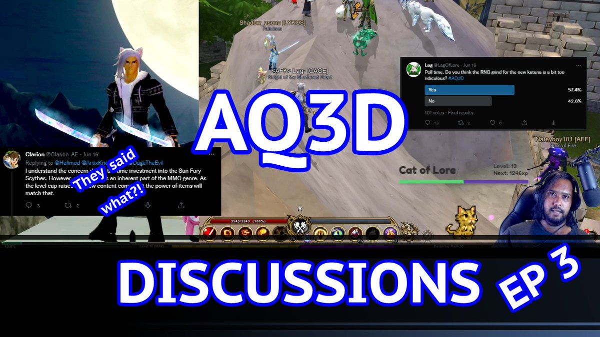 #AQ3D Discussions - RNG katana ft. <a href="/Clarion_AE/">Clarion Dawnforger</a> , <a href="/SirFainal/">Sir Fainal Oremor</a> @Helimod @Madds1991_AE  We discussed recent updates, issues with the Cosmic Cutter being released the way it was and why RNG quest based updates may be received negatively by players. youtu.be/C4_DaHIuDto