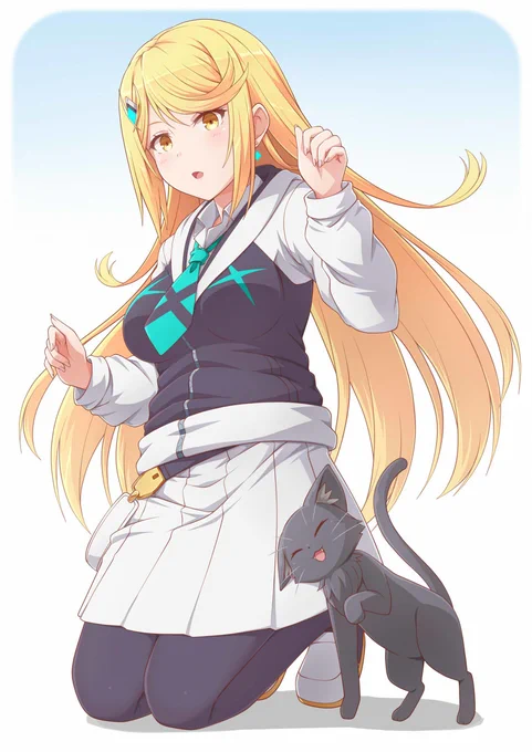 ヒカリちゃんと猫その後(ΦωΦ)完成ver #ゼノブレイド2 #ねこ #ヒカリ(ゼノブレイド2) https://t.co/04hfyhHfNN 