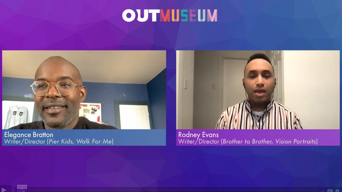 OutMuseum's new one-on-one conversation series with  Black queer film prof. discussing their journeys in the industry - filmmakers Rodney Evans (Brother to Brother, Vision Portraits) & Elegance Bratton (Walk for Me, Pier Kids) @outfest theoutmuseum.org/videos/bratton…