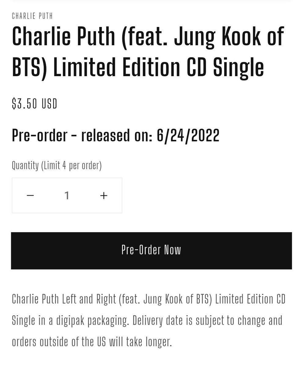 alligatorloft's tweet photo. SG GO 🇸🇬 Jungkook x Charlie Puth - Left and Right Limited Edition CD

✈️ Shipping frm 🇺🇸 USA
✳️ SGD 12
No 2nd Payment 
🔗 https://t.co/cvFBA8HxGQ

🔽 Select OTHERS on dropdown
👉 LR CD / 1 x $12
📍ORDERS CLOSE TONIGHT 9PM or til sold out whichever earlier https://t.co/WbTCcXoqrO