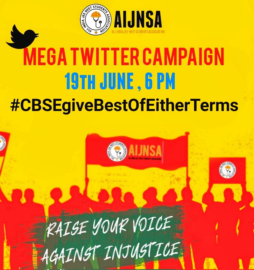 AIJNSA_official's tweet photo. Trend 📢ALERT⚠️

19th June Sunday from 6 PM onwards.

If you want sucess &amp; win then support the last mega campaign!

Use only one &amp; freshhastag-
#CBSEgiveBestOfEitherTerms ✅

Every student have to tweet from 6pm.

Don't use old hastags.
#ModijiHelpCBSEstudents2022 ❌ https://t.co/blqqgQ6DL7