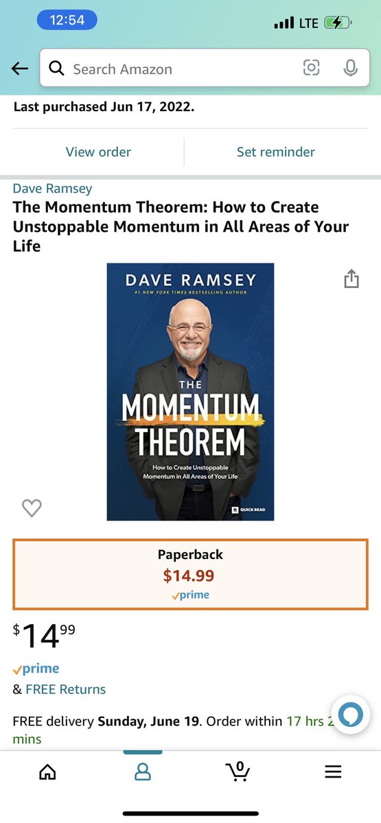 jamesburnsII's tweet photo. @DaveRamsey got my Momentum Theorem order, and will be here tomorrow! Can’t wait! https://t.co/h8X6Ot6OHw