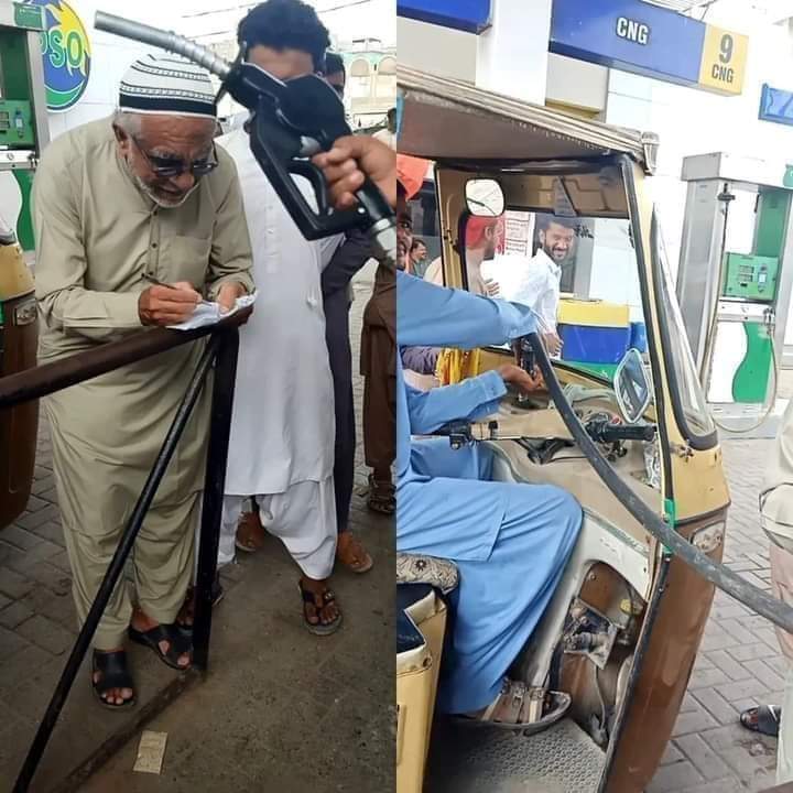 troublemakerz_0's tweet photo. The old man in the picture was on his way to the Orangi Town 5 petrol pump today with numbers 1 to 90 in his hand. One by one, the numbers were deducted from the leaflets and about 90 poor rickshaw and bike riders paid Rs. 700 each for petrol from their own pockets. https://t.co/kDe3t0f8P5